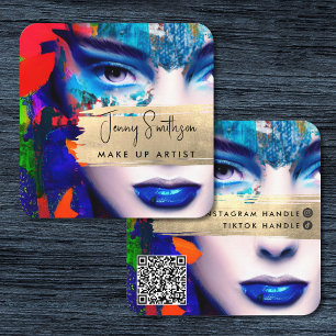 Make Up Artist Add QR Code & Social Media Colourfu Square Business Card