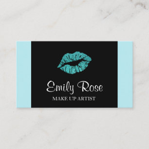 Make Up Artist Black and Teal Glitter Kiss Business Card