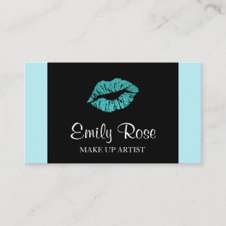 Make Up Artist Black and Teal Glitter Kiss Business Card