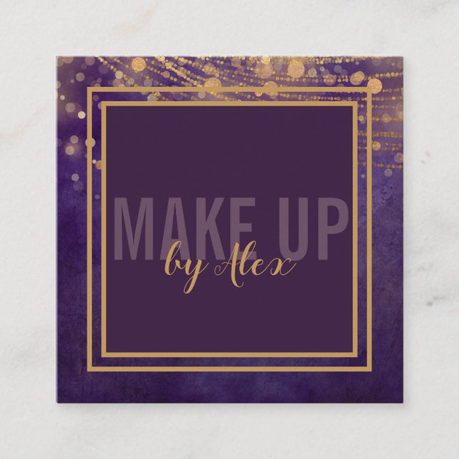 Make up artist bold signature script glitter/Gold Square Business Card (Front)