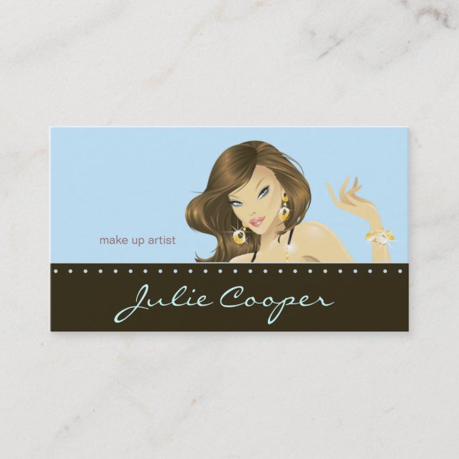 Make up Artist Business Card Blue Woman (Front)