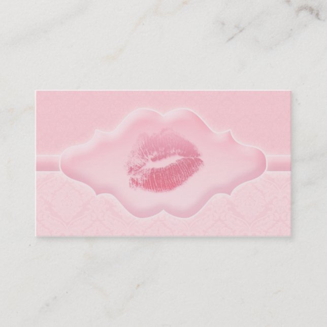 Make up Artist Business Card Pink Lips Damask (Front)