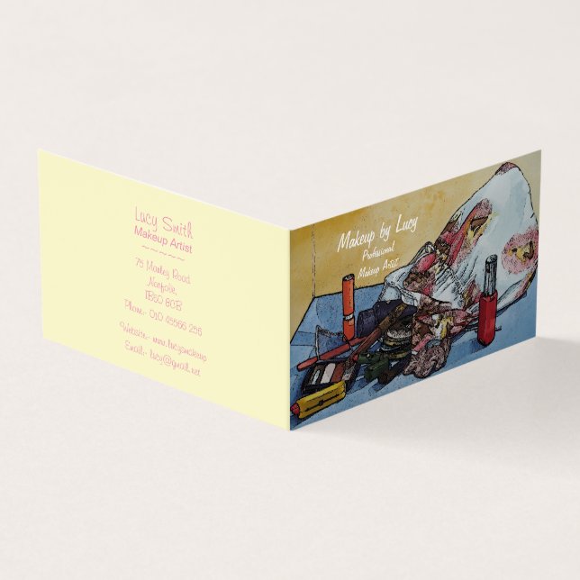 make up artist design retro make up bag beauticans business card (Outside)