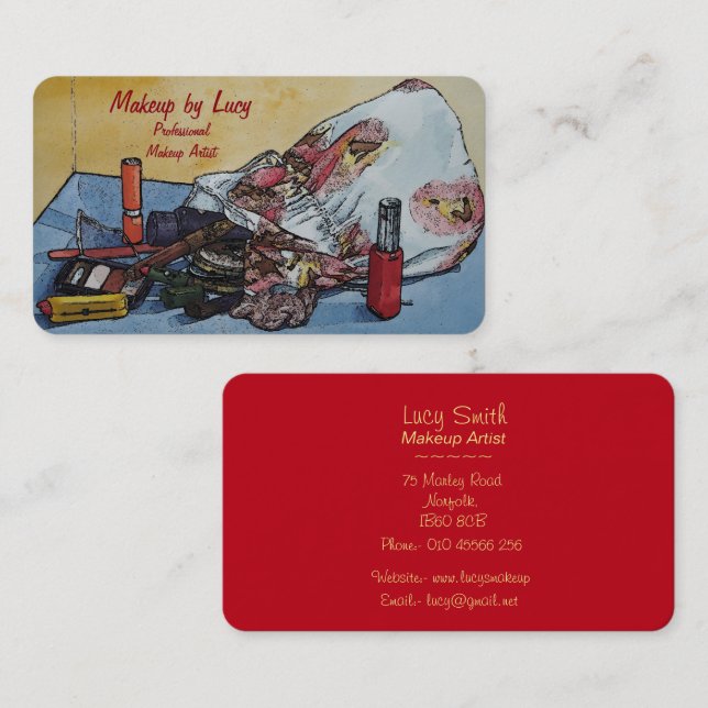 make up artist design retro make up bag beauticans business card (Front/Back)