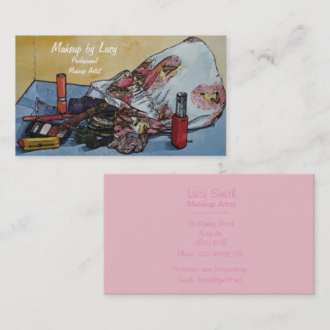 make up artist design retro make up bag beauticans business card (Front/Back)