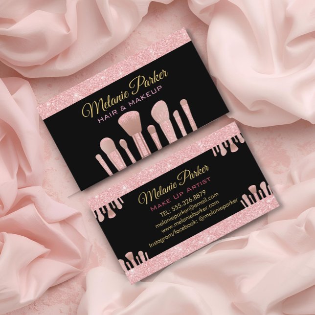 Make up Artist Pink Gold Elegant Glitter Trendy Business Card (Creator Uploaded)
