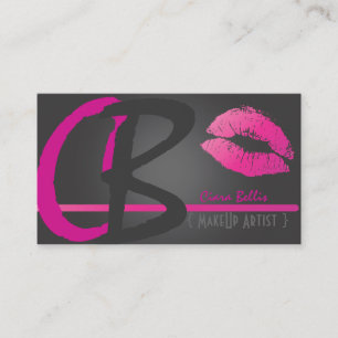 Make Up artists, Monogram, hot pink lips Business Card