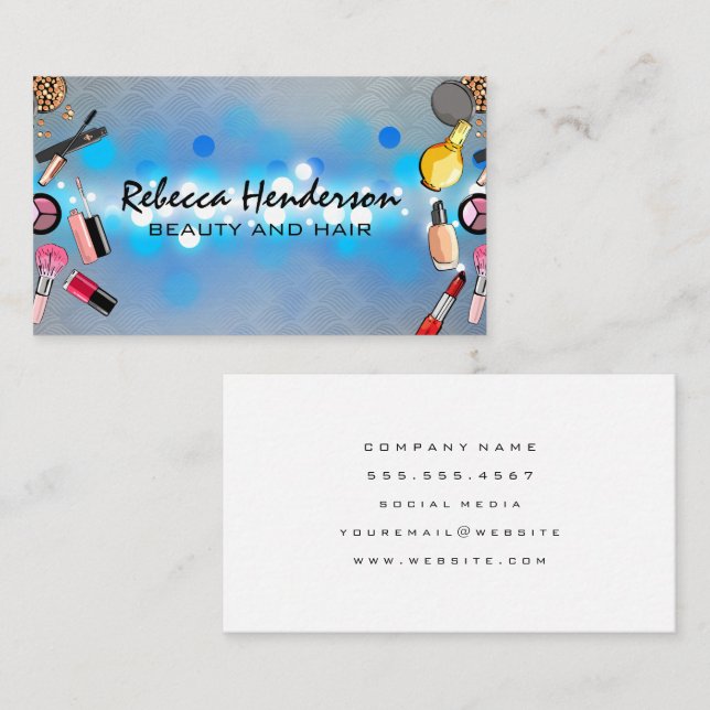 Make up Beauty Products | Blue Glow  Business Card (Front/Back)