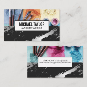 Make Up Brushes and Foundation Black Marble Business Card