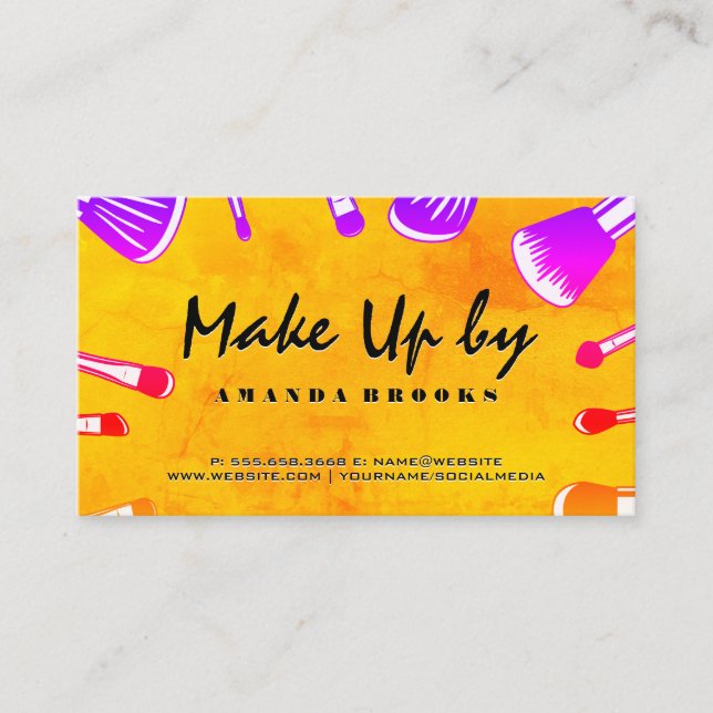 Make up by | Colourful Mua Brushes Business Card (Front)