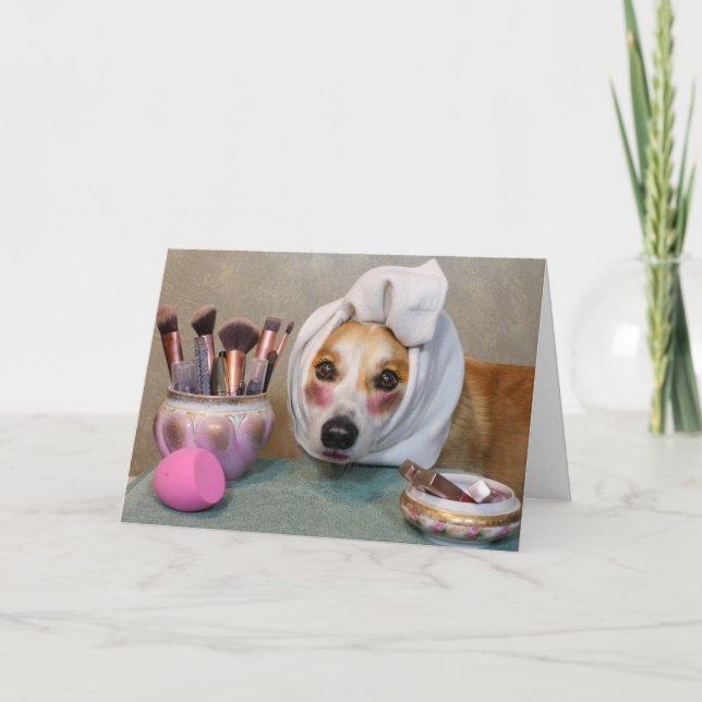 Make-up Corgi Birthday greeting card (Front)