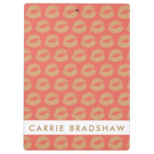 Make Up Gold Glitter Lips Peach Personalise Name Clipboard