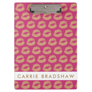 Make Up Gold Glitter Lips Pink Personalise Name Clipboard