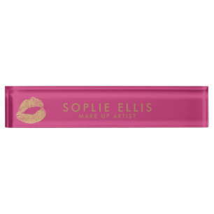 Make Up Gold Glitter Lips Pink Personalise Name Nameplate