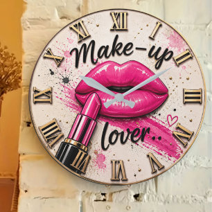 Make Up Lover Glam Beauty Pink Lips Lipstick Large Clock