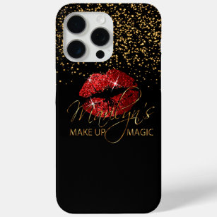 Make Up Magic with Gold Confetti & Red Lips  iPhone 15 Pro Max Case