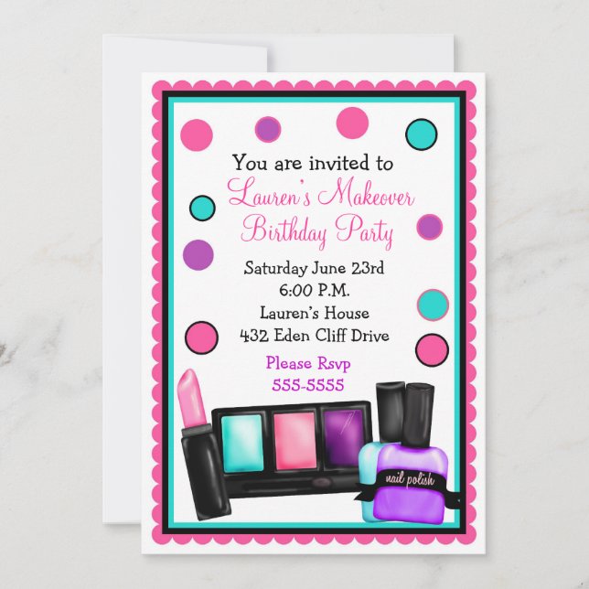 Make-up Make over Birthday Invitations (Front)