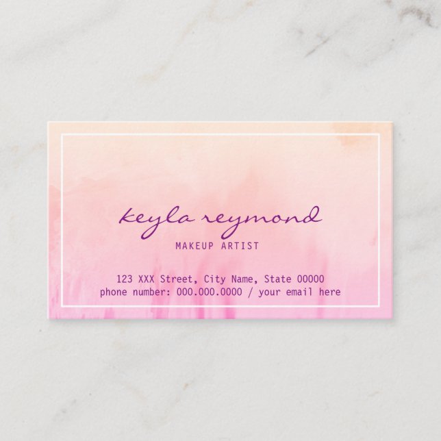 make-up makeup pinkish watercolor business card (Front)