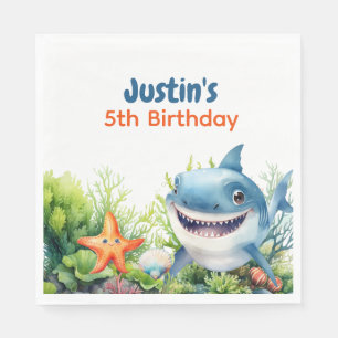 Make Waves Happy Shark Under the Sea Birthday Napkin