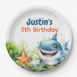 Make Waves Happy Shark Under the Sea Birthday Paper Plate