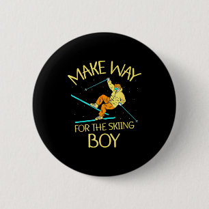 Make way for the skiing boy skier winter sports sk 6 cm round badge