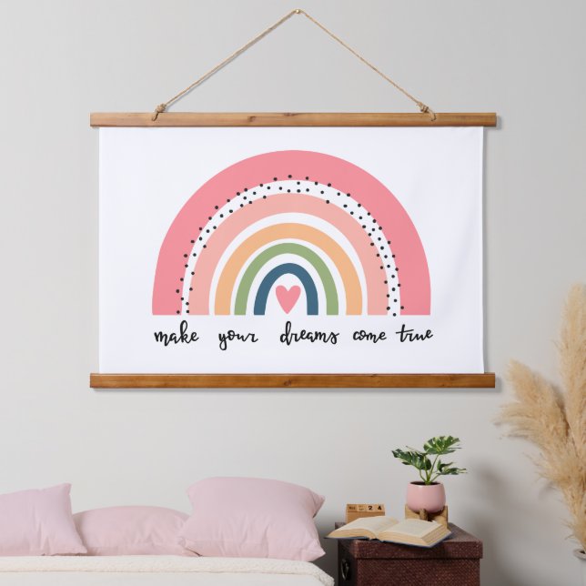 Make Your Dreams Come True Rainbow Hanging Tapestry (Bedroom)