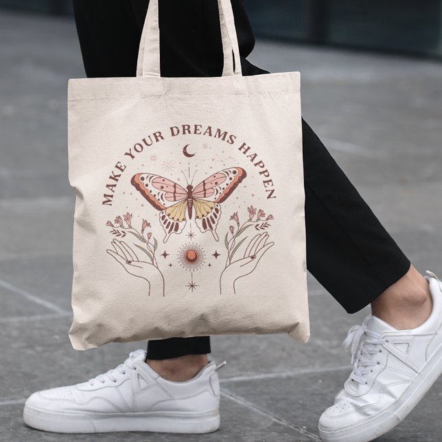 Make Your Dreams Happen Boho Butterfly Tote Bag (Creator Uploaded)
