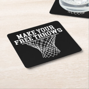 Make Your Free Throws Vintage Basketball Player Square Paper Coaster