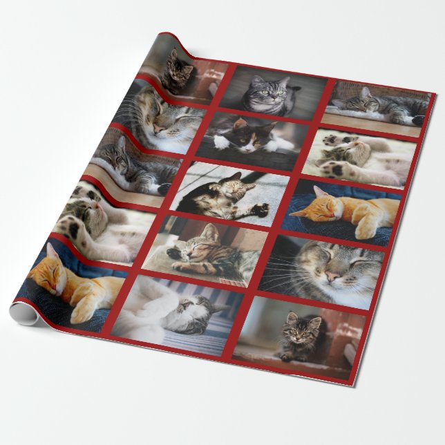 Make Your Own 10 Photo Collage on Dark Red Wrapping Paper (Unrolled)