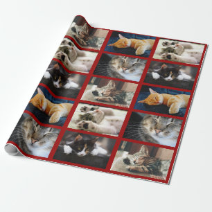 Make Your Own 5 Photo Collage on Dark Red Wrapping Paper