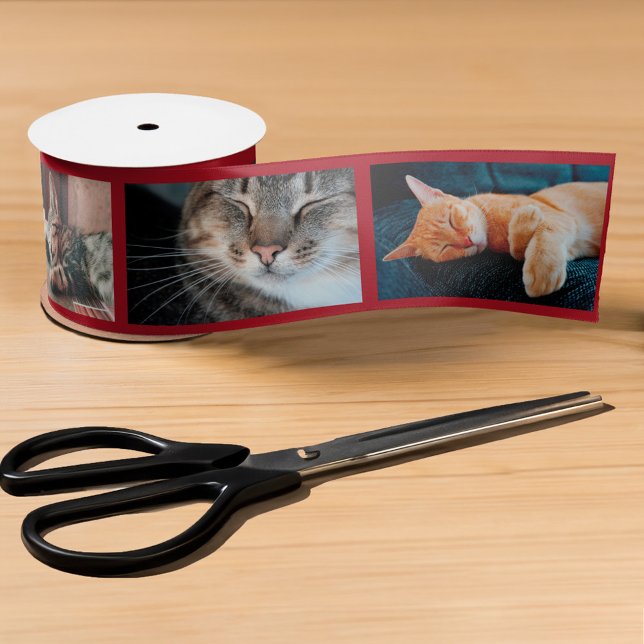 Make Your Own 6 Photo Film Strip Collage on Red Satin Ribbon (6 Photo Film Strip Collage on Red Ribbon, in situ)