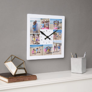 Make Your Own 8 Photo Collage Personalised Square Wall Clock