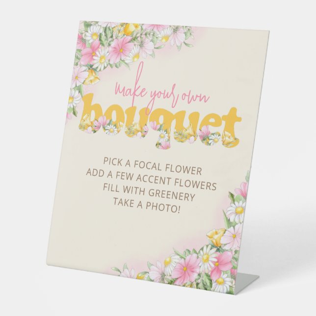 Make Your Own Bouquet Mustard & Pink Wildflower Pedestal Sign (Front)