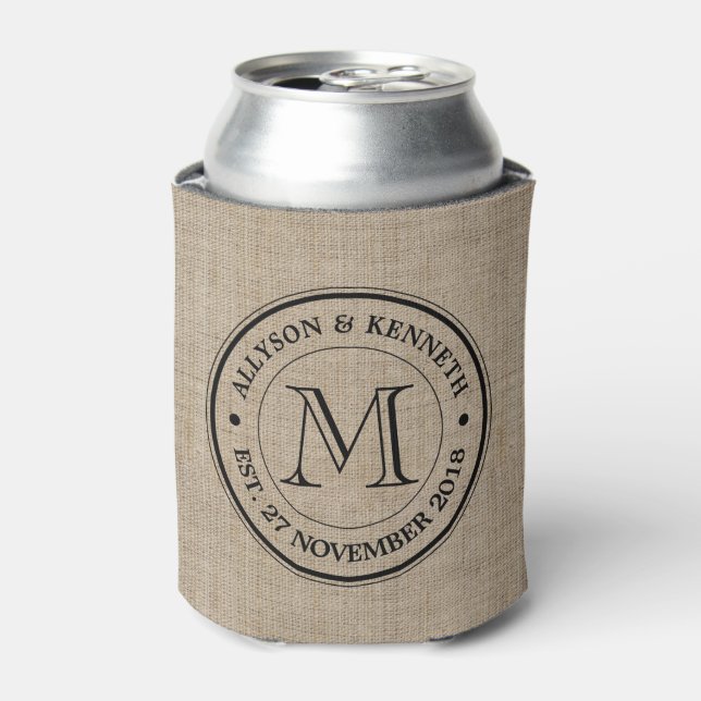 Make Your Own Burlap Retro Logo Monogram Can Cooler (Can Front)