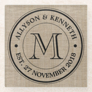 Make Your Own Burlap Retro Logo Monogram Glass Coaster