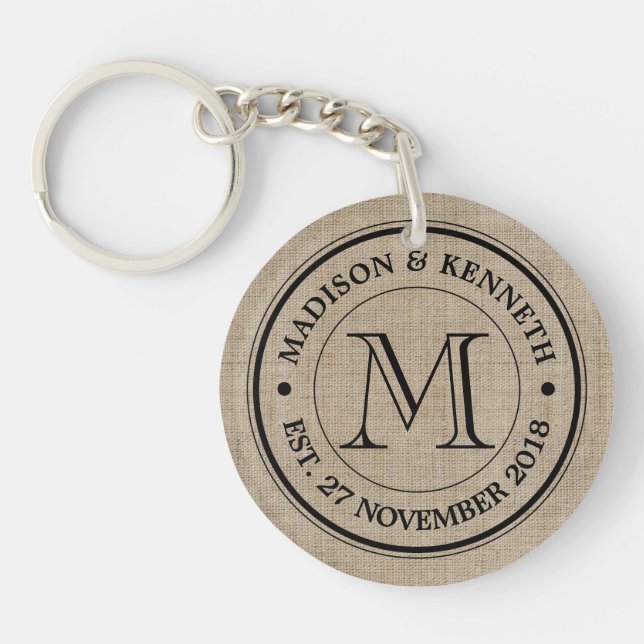 Make Your Own Burlap Retro Logo Monogram Key Ring (Front)