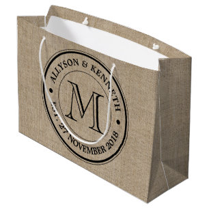 Make Your Own Burlap Retro Logo Monogram Large Gift Bag