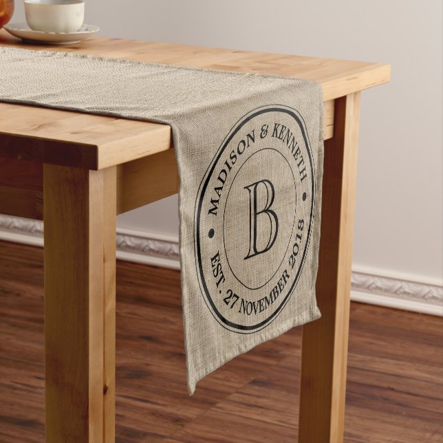 Make Your Own Burlap Retro Logo Monogram Short Table Runner (In Situ)