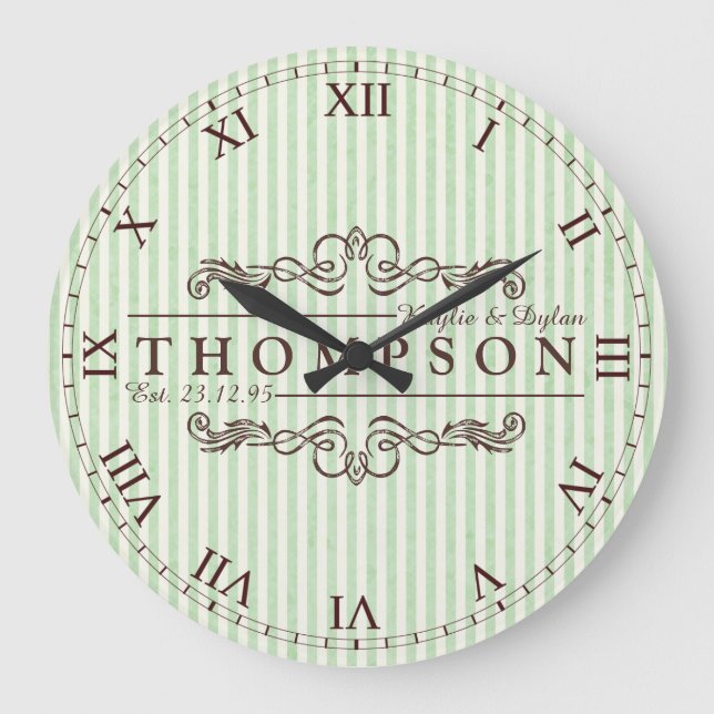 Make Your Own Chocolate Mint Anniversary Monogram Large Clock (Front)