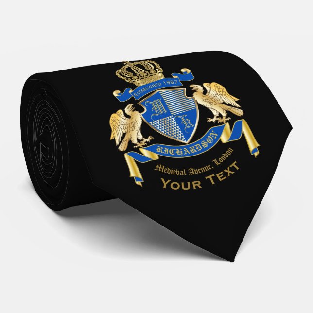 Make Your Own Coat of Arms Blue Gold Eagle Emblem Tie (Rolled)
