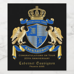 Make Your Own Coat of Arms Blue Gold Eagle Emblem Wine Label