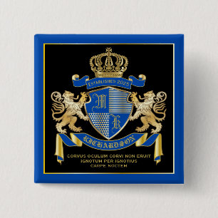 Make Your Own Coat of Arms Blue Gold Lion Emblem 15 Cm Square Badge