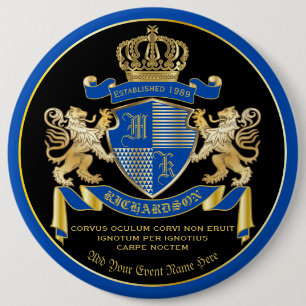 Make Your Own Coat of Arms Blue Gold Lion Emblem 6 Cm Round Badge
