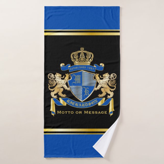 Make Your Own Coat of Arms Blue Gold Lion Emblem Bath Towel (Bath Towel)