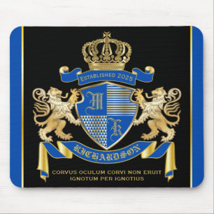 Make Your Own Coat of Arms Blue Gold Lion Emblem Mouse Mat