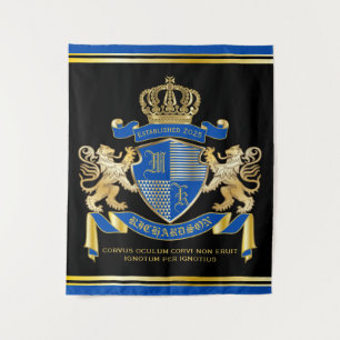 Make Your Own Coat of Arms Blue Gold Lion Emblem Tapestry