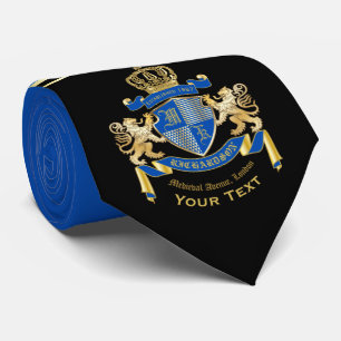 Make Your Own Coat of Arms Blue Gold Lion Emblem Tie