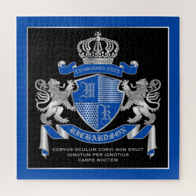Make Your Own Coat of Arms Blue Silver Lion Emblem Jigsaw Puzzle (Vertical)