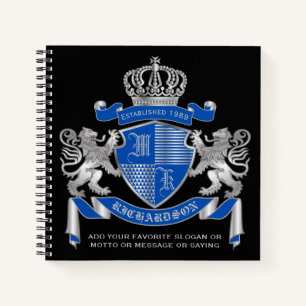 Make Your Own Coat of Arms Blue Silver Lion Emblem Notebook