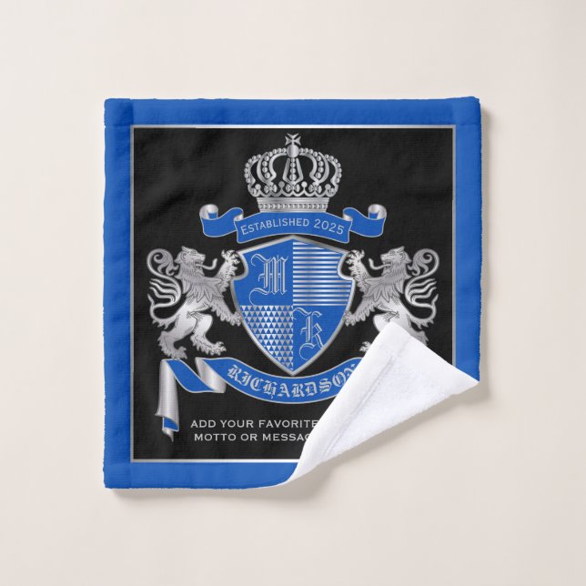 Make Your Own Coat of Arms Blue Silver Lion Emblem Wash Cloth (Wash Cloth)